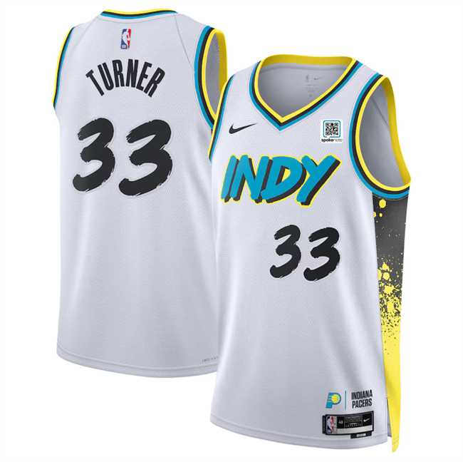 Men%27s Indiana Pacers #33 Myles Turner White 2024-25 City Edition Stitched Jersey Dzhi